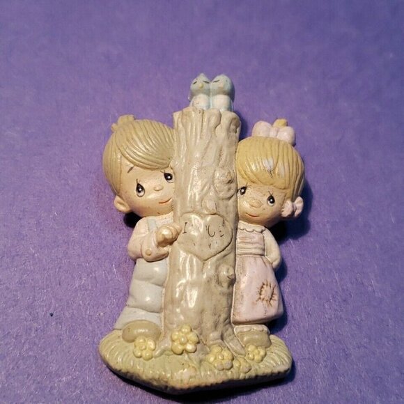 Precious Moments Jewelry - Samuel Butcher Precious Moments I love you Brooch 1980's vintage Valentine tree